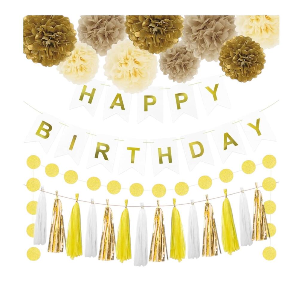 Gold & White Happy Birthday Decoration Kit